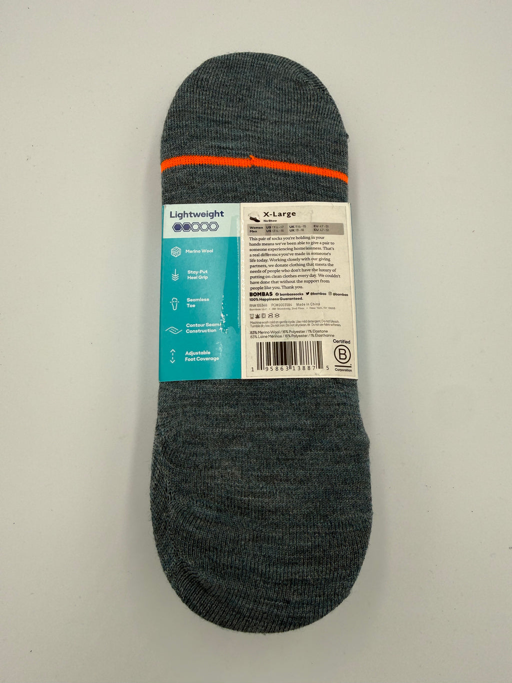 BOMBAS MERINO WOOL NO SHOW SOCKS 4 PACK
